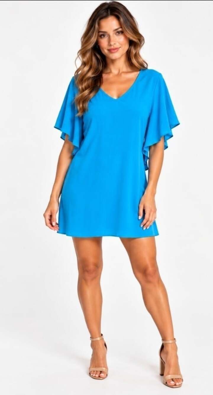 Trina Turk Country Club Dress Women’s XS Blue Waterfall Flutter Sleeve NWT D25